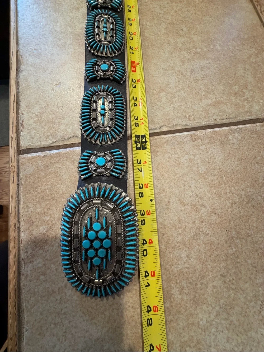 Women’s dark Brown Leather Belt with silver/Turquoise Concho Accents - Picture 10 of 11